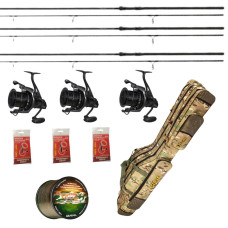 Набір для лову коропа Daiwa Black Widow на три вудилища з котушками Carp Pro Blackpool, Чохлом + 1000м волосіні в ПОДАРУНОК