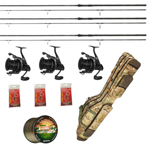 Набір для лову коропа Daiwa Black Widow на три вудилища з котушками Carp Pro Blackpool, Чохлом + 1000м волосіні в ПОДАРУНОК