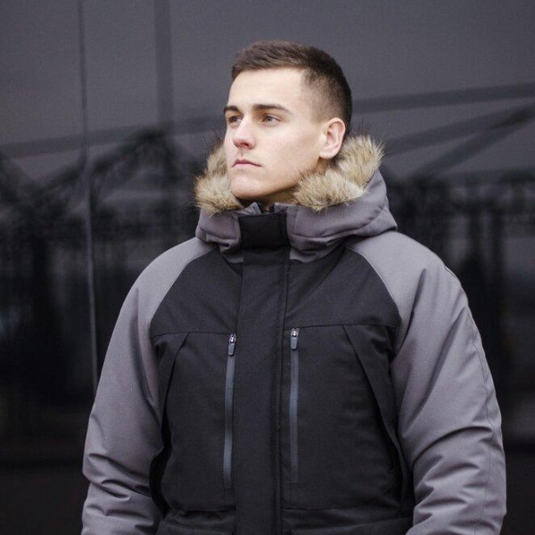 Парка чоловіча Pobedov seniora udacha, чорно-сірий, утеплювач 250, на флісі, водовідштовхувальна