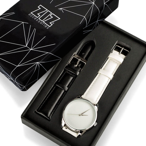 Наручные часы ZIZ Минимализм белый серебро с двумя ремешками