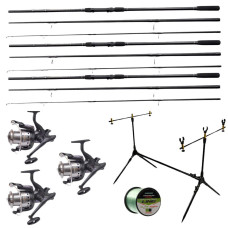 Карповый набор: 3 удилища Flagman Black Carp с катушками + Род-под