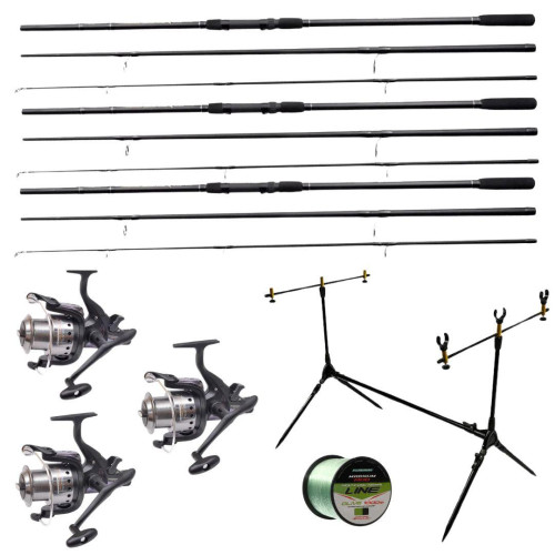Карповый набор: 3 удилища Flagman Black Carp с катушками + Род-под