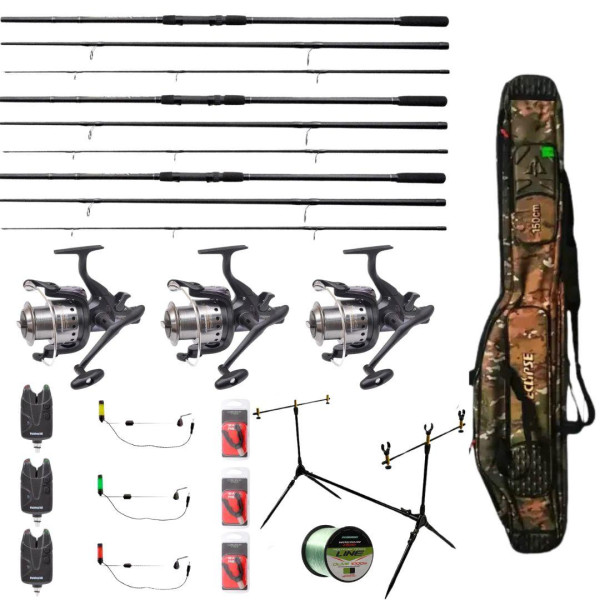 Карповый набор: 3 удилища Flagman Black Carp с катушками + род-под + сигнализаторы + свингеры 3.6