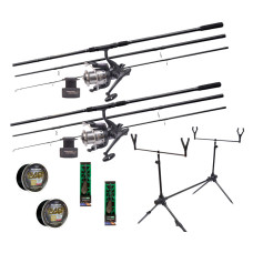 Рыболовный набор: Flagman Magnum Black Carp на 2 удилища с катушками, подставкой + 4 подарка 3.6
