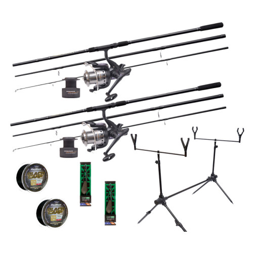 Рыболовный набор: Flagman Magnum Black Carp на 2 удилища с катушками, подставкой + 4 подарка 3.6