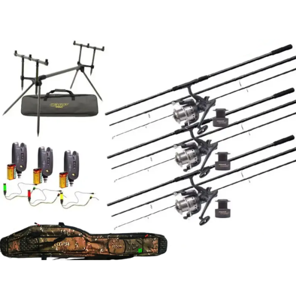 Карповий набір Flagman Magnum Black Carp + Carp Pro: 3 вудилища, котушки, сигналізатори, род-под, чохол 3.9