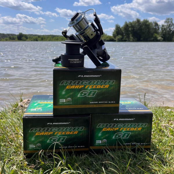 Карповая катушка Flagman Magnum Carp Feeder 6000 с бейтраннером, 3 подшипника, алюминиевая шпуля
