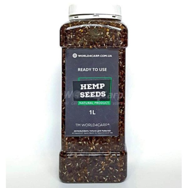 Готова конопля для риболовлі World4Carp Hemp Seed 1 л — розпарене зерно прикормка для коропа, амура, білої риби