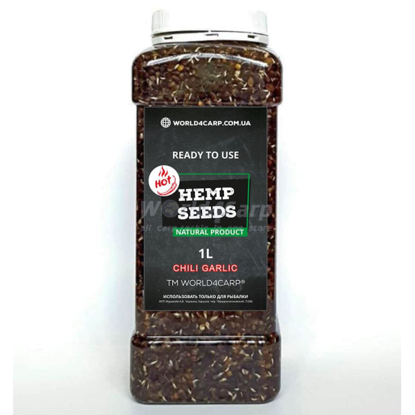 Конопля для риболовлі готова Hemp Seed Chili Garlic 1 л — зерна конопель, термооброблені, з ароматом перцю Чилі та часнику