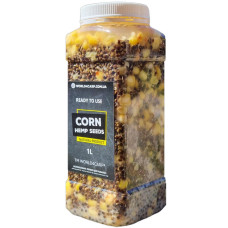 Кукурудза з коноплею для риболовлі Corn&Hemp Seeds, готова прикормка, 1 л, насіння конопель, жовта кукурудза, коропова приманка