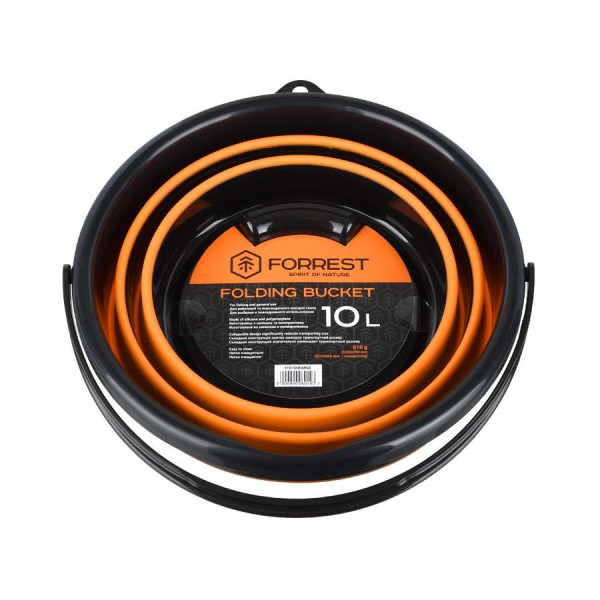 Ведро складное Forrest Folding Bucket 10 л, силиконовое, оранжевое, компактное, для рыбалки, туризма и транспо