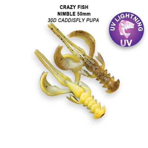 Їстівна силіконова приманка Crazy Fish Nimble 2" 50-50-30d-6-F кальмар, рак з активними клешнями для щуки, окуня, судака