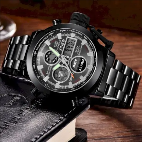 Часы на руку тактические AMST 3003C Black-Black Green Wristband универсальные, армейские, водонепроницаемие