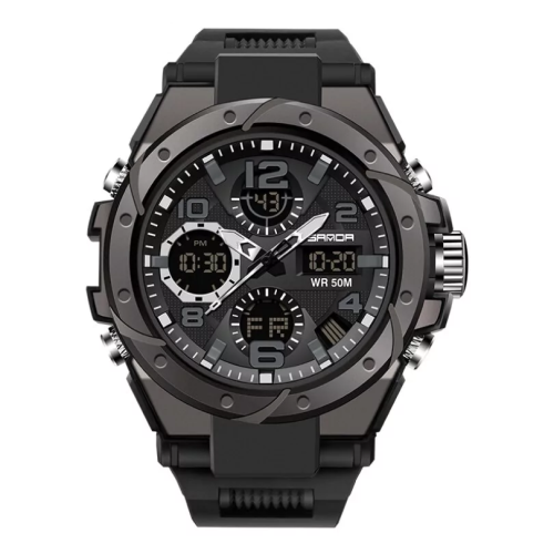 Часы мужские наручные противоударные с подсветкой Sanda 6008 ALL Black