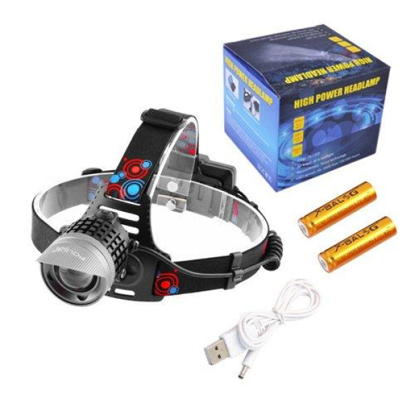 Налобный фонарь POLICE BL-2170-T6 2x18650 1LED+2 LED панель, ЗУ micro usb, zoom трещотка