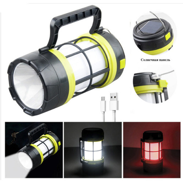 Фонарь кемпінг 910-LED+COB(white+red),power bank,Li-ion аккум,сонячна бат., micro USB