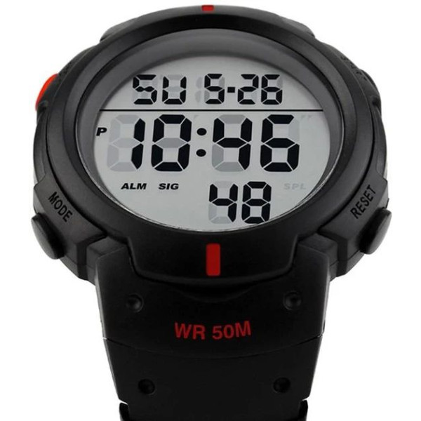 Годинник спортивний наручний Skmei 1068RD Black-Red D=47mm стильний і функціональний чоловічий електронний годинник