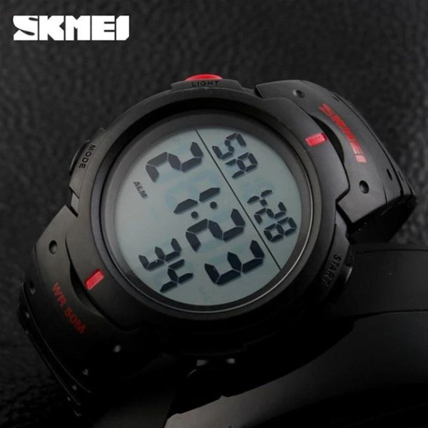 Годинник спортивний наручний Skmei 1068RD Black-Red D=47mm стильний і функціональний чоловічий електронний годинник