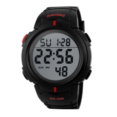 Годинник спортивний наручний Skmei 1068RD Black-Red D=47mm стильний і функціональний чоловічий електронний годинник