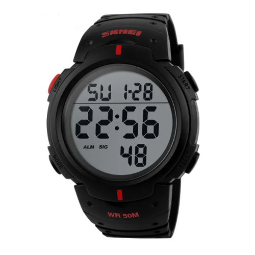 Часы спортивные наручные Skmei 1068RD Black-Red D=47mm стильные и функциональные мужские электронные часы