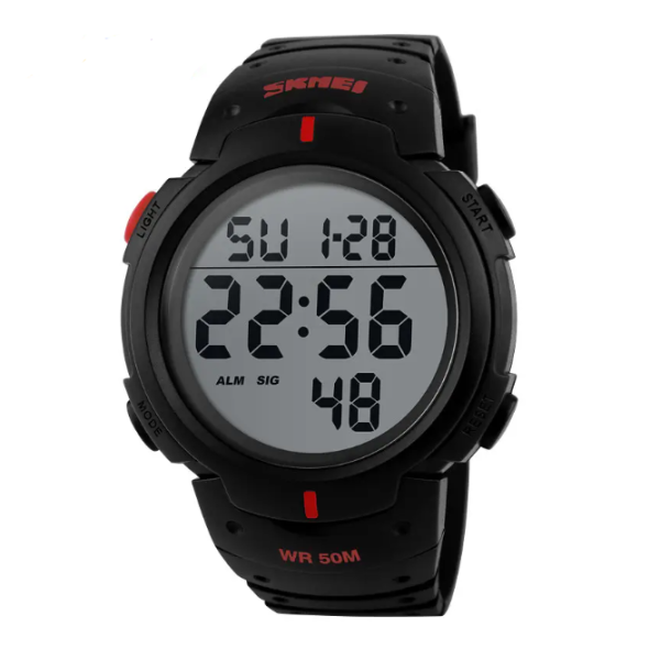 Годинник спортивний наручний Skmei 1068RD Black-Red D=47mm стильний і функціональний чоловічий електронний годинник