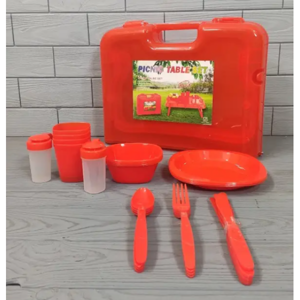 Набор посуды для пикника и туризма Picnic, 27 предметов, на 4 персоны, пластик, компактный складной столик, дл