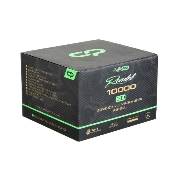 Котушка для споду і маркеру Carp Pro Rondel 10000 SD, Long Cast, 10+1 підшипник, антиреверс, графітовий корпус