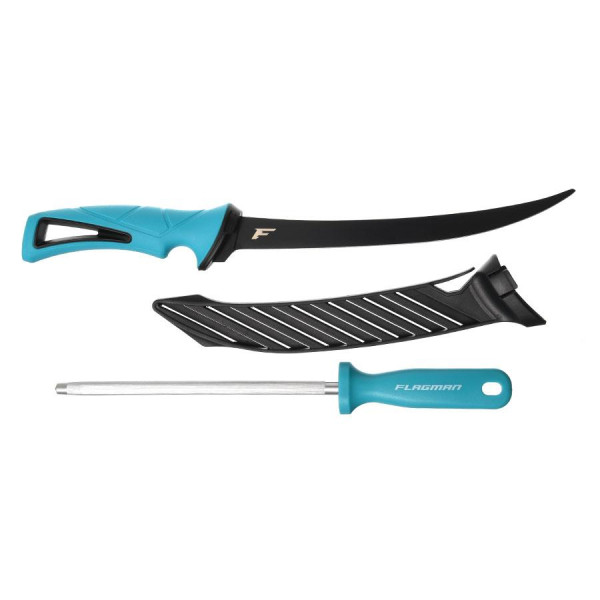 Набір інструментів Flagman Angler Tool Kit #1 – філейний ніж з японської сталі, гострилка мусат, міцний рибальський комплект для к