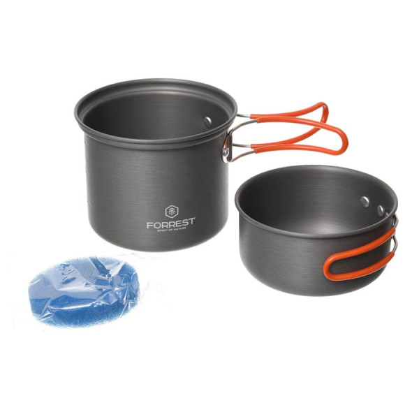 Котел туристический FORREST Trek Pot 900 мл, алюминий, с крышкой-миской и губкой, легкий набор для похода на 1