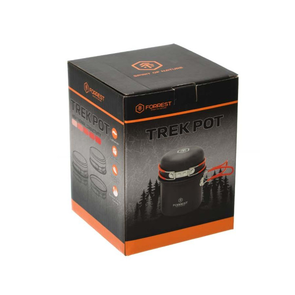 Котел туристический FORREST Trek Pot 900 мл, алюминий, с крышкой-миской и губкой, легкий набор для похода на 1