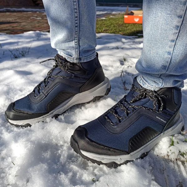 Мужские кожаные трекинговые водонепроницаемые ботинки кроссовки MEN`S HIKERS высокие термо синые 45р