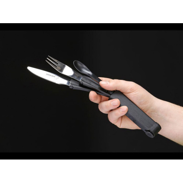 Набор столовых приборов Boker Snac Pac. Туристический, компактный, 5 в 1 (нож, вилка, ложка, соль/перец).