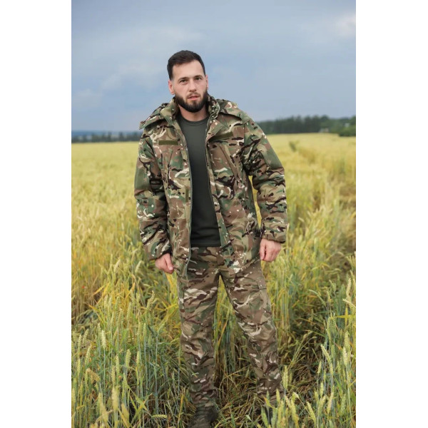 Тактичний зимовий бушлат мультикам ріп-стоп,військовий водовідштовхувальний армійський бушлат мультикам 58