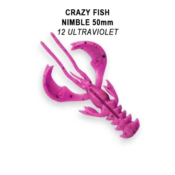 Їстівна силіконова приманка Crazy Fish Nimble 2" 50-50-12-6-F, кальмар, активний рак для окуня, універсальна для джигу, Dropshot,