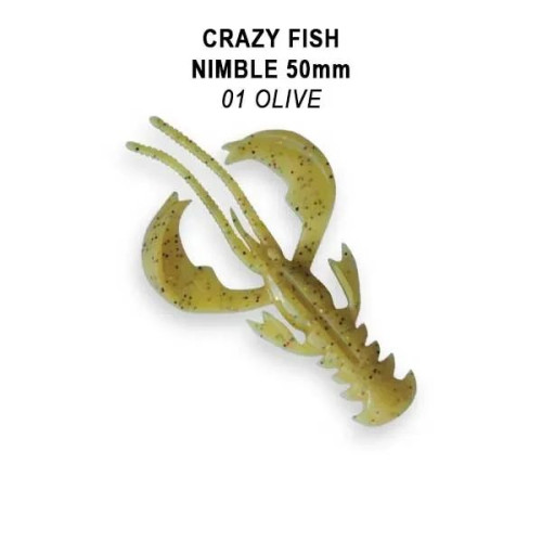 Съедобная силиконовая приманка Crazy Fish Nimble 2" 50-50-1-6-F, кальмар, активный рак для ловли окуня, судака и щуки