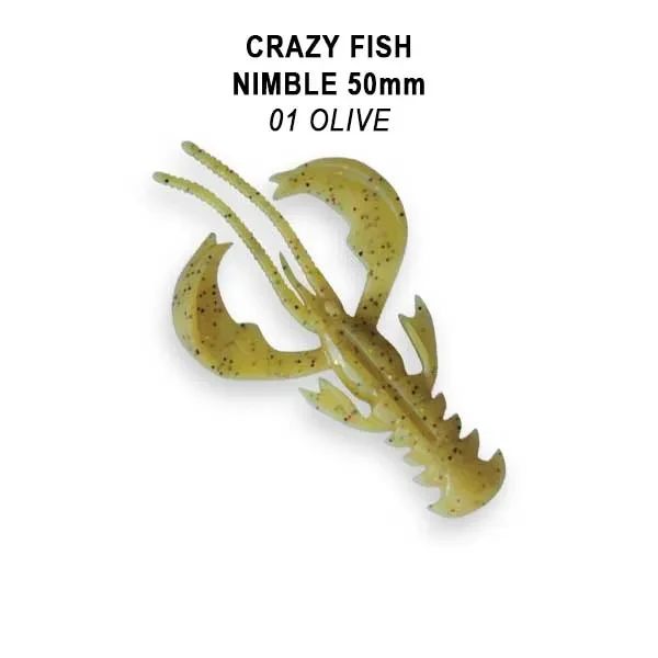 Съедобная силиконовая приманка Crazy Fish Nimble 2" 50-50-1-6-F, кальмар, активный рак для ловли окуня, судака и щуки