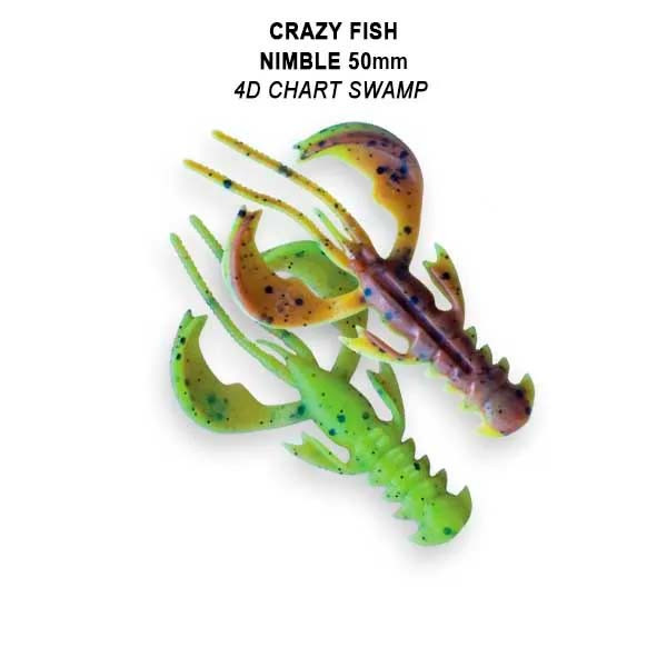 Їстівна силіконова приманка Crazy Fish Nimble 2" 50-50-4d-6-F кальмар, активний рак для окуня, судака, щуки, набір приманок