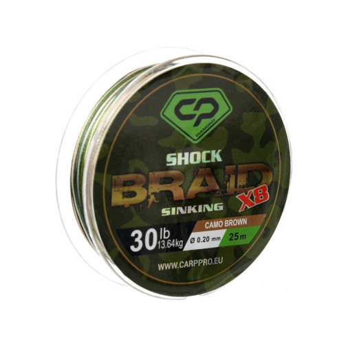 Шок-лідер CARP PRO DIAMOND Плетений PE 8x шок-лiдер 30 lb 25 м коричн. камо