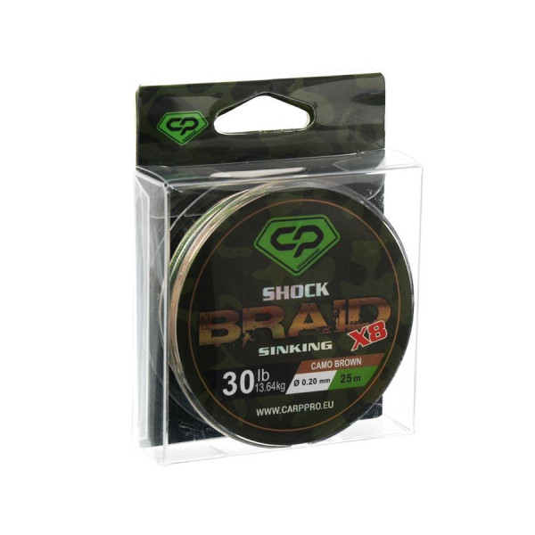 Шок-лідер CARP PRO DIAMOND Плетений PE 8x шок-лiдер 30 lb 25 м коричн. камо