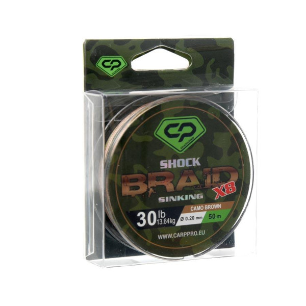 Шок-лидер CARP PRO DIAMOND Плетеный PE 8x 30 lb 50 м коричн. комо