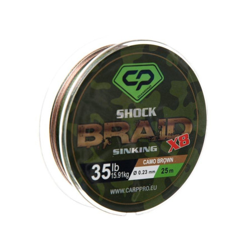Шок-лидер  CARP PRO DIAMOND плетеный PE 8x 35 lb 25 м коричн. комо