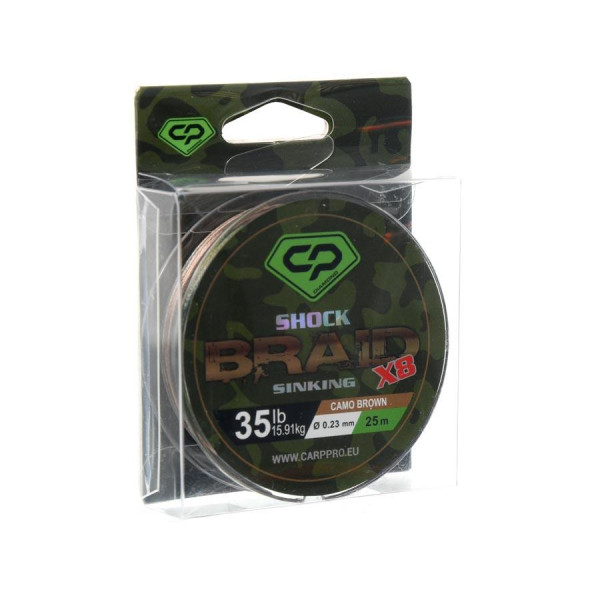 Шок-лідер CARP PRO DIAMOND плетений PE 8x шок-лiдер 35 lb 25 м коричн. камо CARP PRO DIAMOND