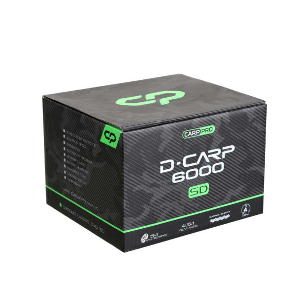 Котушка коропова Carp Pro D-Carp 6000 SD New, 5+1 підшипник, швидкий фрикціон Speed Drag, алюмінієва шпуля, графітовий корпус