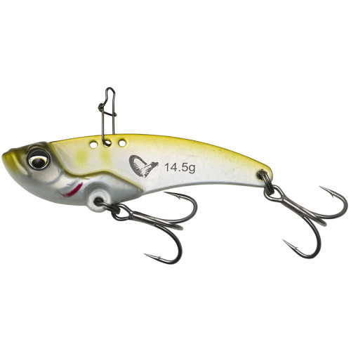 Цикада Savage Gear Vib Blade 45 мм 8.5 г, Green Silver Ayu, металева тонуча приманка, трійники, для окуня, щуки, судака