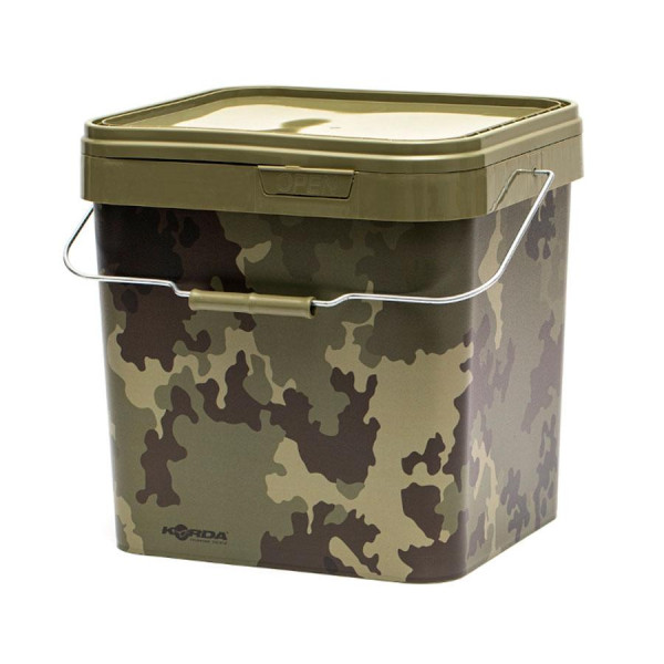 Ведро Korda Compac Bucket 17 л с крышкой, прямоугольное, прочное, камуфляжное, для рыбалки, замеса прикормки и
