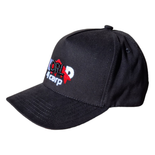 Бейсболка World4Carp Cap, классическая, 100% хлопок, регулируемый размер, с вышитым логотипом, черная, для рыб