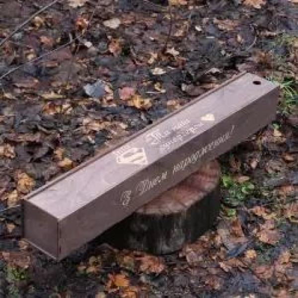 Тубус для шампурів дерев’яний 58×10×7 см з металевими ручками — кейс для зберігання, транспортування, гравіювання, подарунок чолов