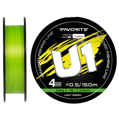 Плетёный шнур Favorite U1 PE 4-жильный 150 м light green #0.5 (0.121 мм) 7lb/3.0 кг для спиннинга