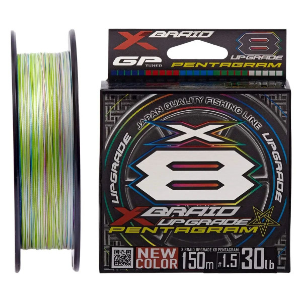 Шнур YGK X-Braid Upgrade X8 Pentagram 150m #0.4/0.104mm 10lb,мультиколор,разрывная сила 4.5 кг