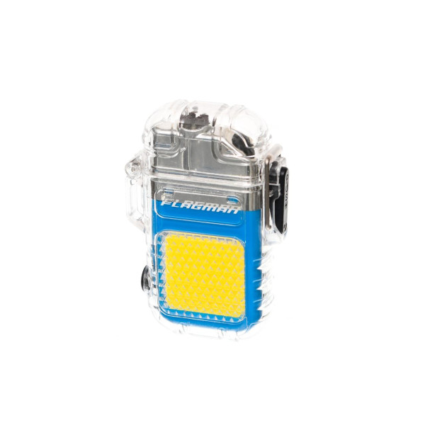 Електронна запальничка Flagman Lighter + ліхтар з акумулятором, тепле світло, USB зарядка, електроімпульсний розряд, водозахист IP